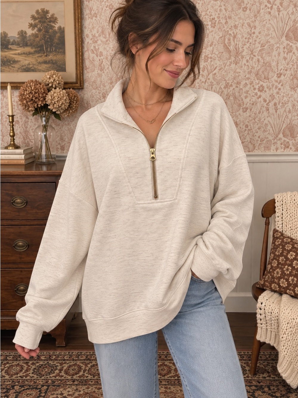 Tribal Heather Cream Half-Zip Pullover Sweatshirt